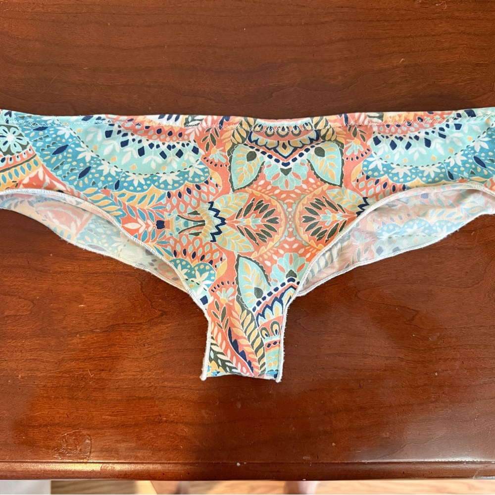 Women's Coral & Aqua Printed Bikini Bottom